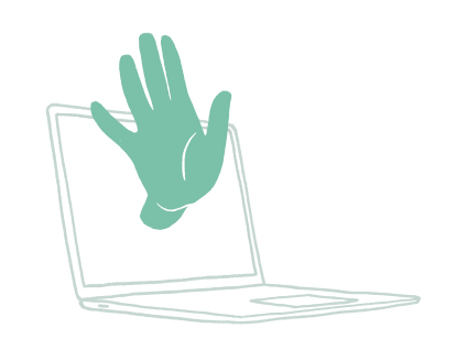 Illustration: Ausgestreckte Hand durch den Laptop