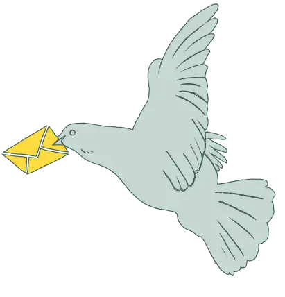 Illustration einer Taube, die einen gelben Brief transportiert